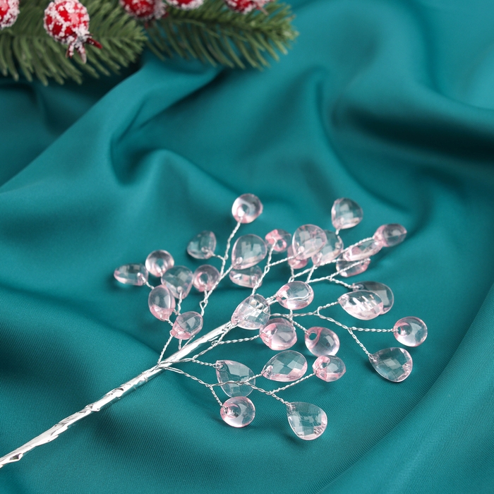 Новогодняя ветка декоративная «Зимнее волшебство. Хрустальная сказка», пластик, 23 см, овал розовый Новогодняя ветка декоративная «Зимнее волшебство. Хрустальная сказка», пластик, 23 см, овал розовый