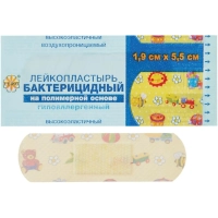 Лейкопластырь бакт. 1,9х5,5см полимерный с рисунком LEIKO, 1000 шт/уп