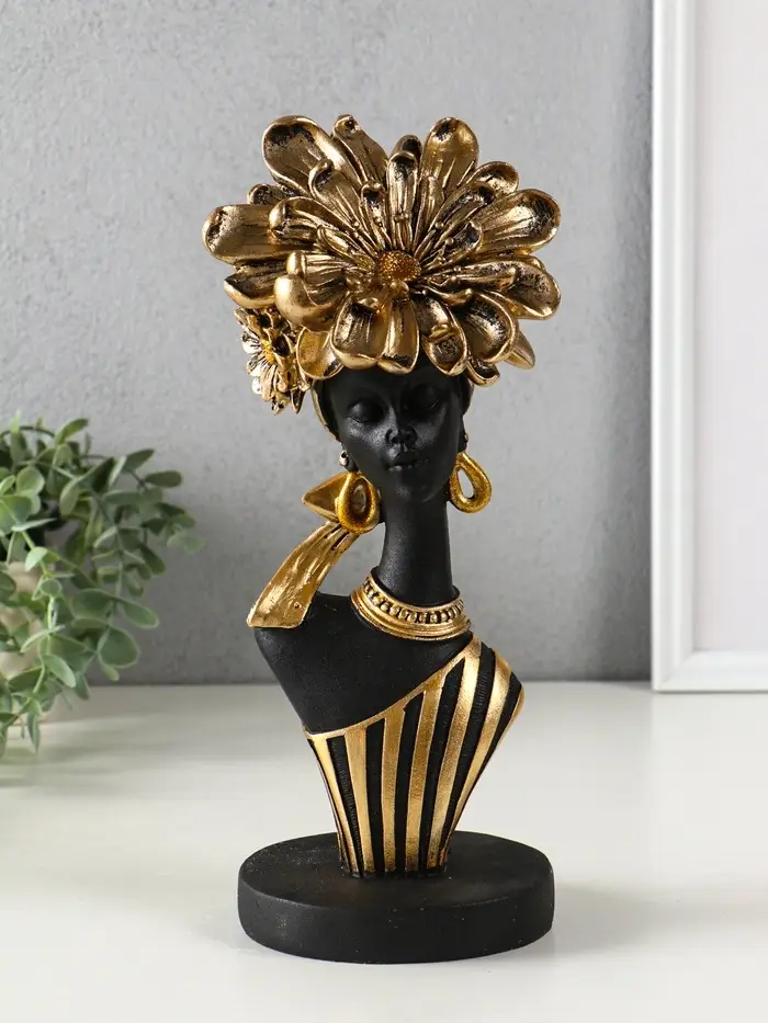 Бюст полистоун "Девушка с золотым цветком, в полосатом наряде" чёрный 12,3х11,5х31,5 см Бюст полистоун "Девушка с золотым цветком, в полосатом наряде" чёрный 12,3х11,5х31,5 см