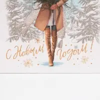 Пакет подарочный новогодний ламинированный «Девушка с ёлкой», ML 23 х 27 х 11,5 см