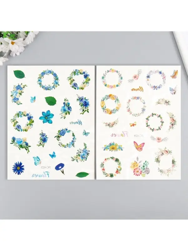 Переводные тату на тело цветные «Цветочные венки», 24×14.5 см, МИКС
