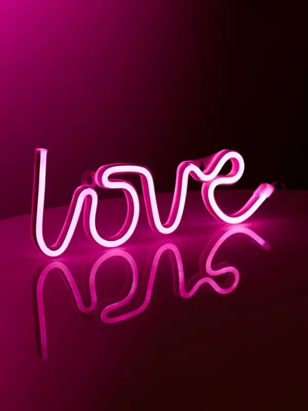 Неоновая вывеска "Любовь", 35x13см, AAx3+USB, РОЗОВЫЙ