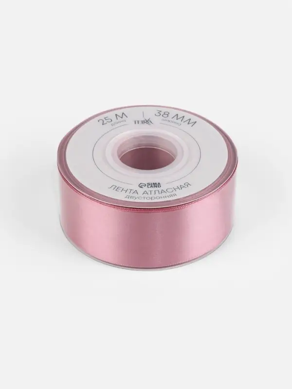 Лента атласная TEIRA, двухсторонняя, 38 мм, 25&plusmn;1 м, тёмно-розовая №165