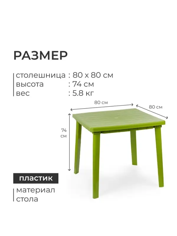 Стол квадратный, 80×80×74 см, пластиковый, зелёный Стол квадратный, 80×80×74 см, пластиковый, зелёный