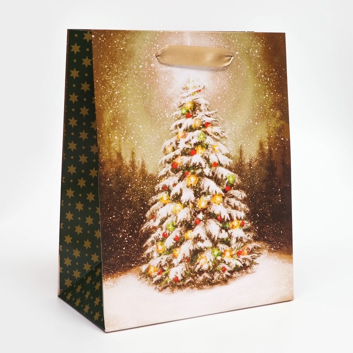 Новый год. Пакет подарочный, ламинированный, Новый год. Пакет подарочный, ламинированный, "Ёлочка в лесу",18 х 23 х 10 см.
