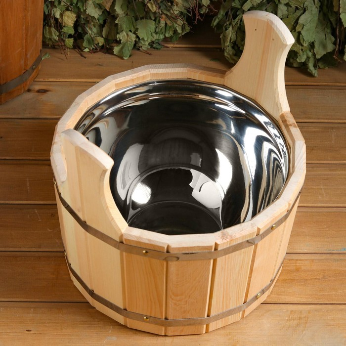 Шайка кедровая, 10 л, нержавеющая вставка Шайка кедровая, 10 л, нержавеющая вставка