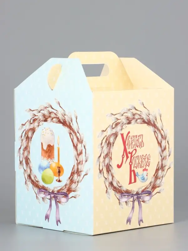 Коробка подарочная пасхальная с окном, с фронтальной загрузкой «Верба» 15×15×18 см