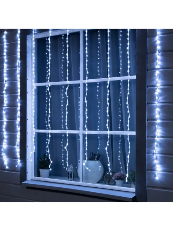 Гирлянда &laquo;Водопад&raquo; 2&times;1.5 м, IP44, прозрачная нить, 400 LED, свечение белое, 8 режимов, 220 В