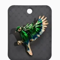 Брошь "Птичка" экзотическая, цвет зелёно-голубой в золоте