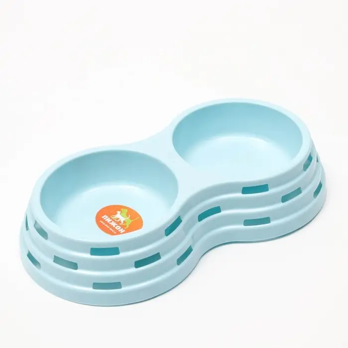 Миска пластиковая двойная 25&times;14&times;5 см, голубая
