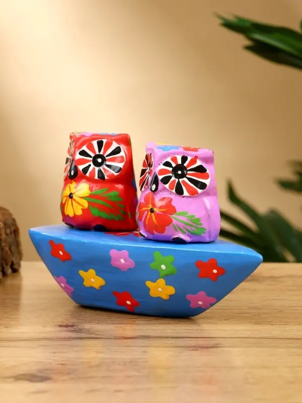 Сувенир "Пара совят" дерево 14х7х9 см, цв. красный/сиреневый