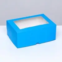 Упаковка на 6 капкейков с окном, голубая, 25×17×10 см