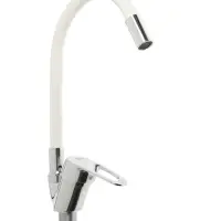 Смеситель для кухни ZEIN Z2110, однорычажный, гибкий излив, картридж 40 мм, белый/хром