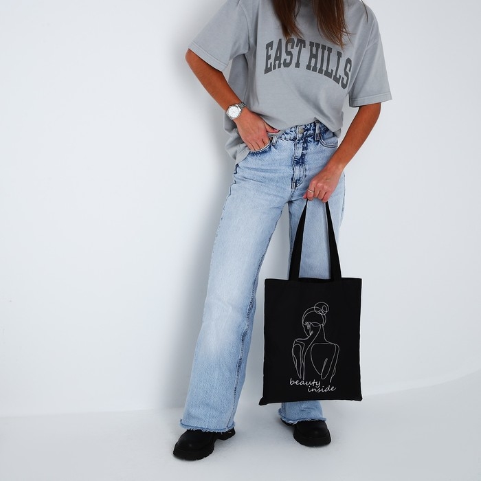 Шопер «Красота внутри» 35 х 0,5 х 40, отдел без молнии, без подклада, чёрный Шопер «Красота внутри» 35 х 0,5 х 40, отдел без молнии, без подклада, чёрный