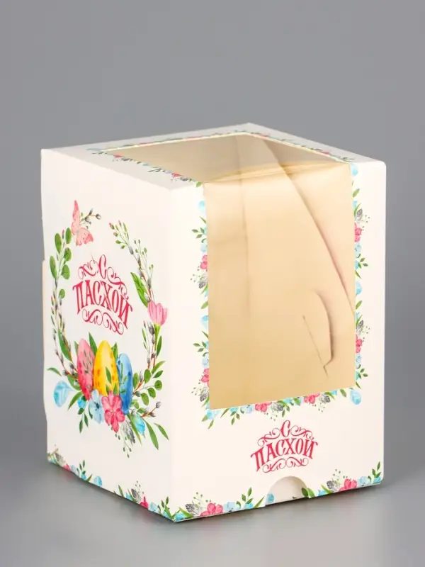 Коробка подарочная пасхальная с окном &laquo;Пасхальный венок&raquo; 9.5&times;9.5&times;12.5 см