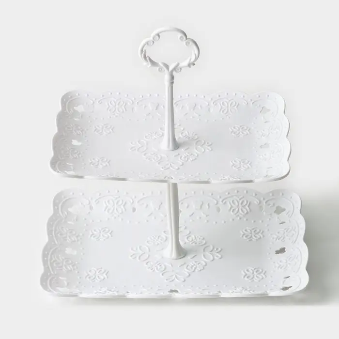 Этажерка для фруктов и десертов Доляна &laquo;Вивьен&raquo;, 2 ярусная, пластик, прямоугольная, 22.5&times;16 см, 26.5&times;19 см, белая