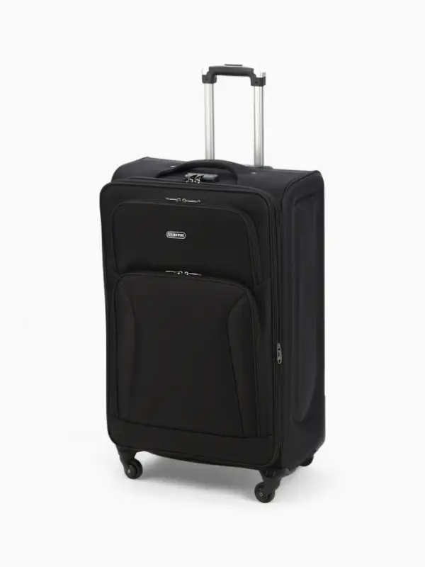 Чемодан 28 Чемодан 28", Текст, 45*28*77, отд на молнии, 2 нар/карм, увелич, код замок, 4 колеса, черный 10875