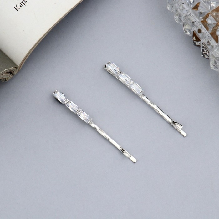 Невидимка для волос  Невидимка для волос "Вивьен" (набор 2 шт) камни сияние, 5 см, цвет микс