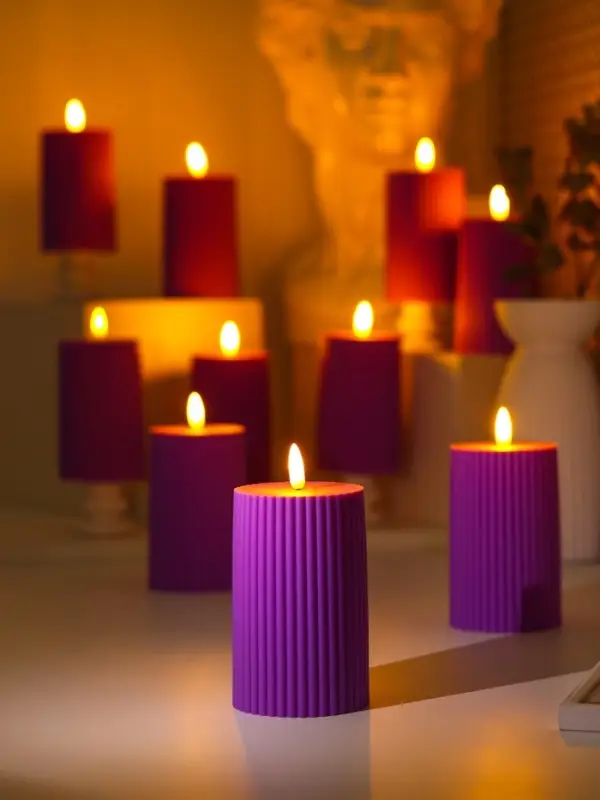 Светодиодная свеча, ночник LED RISALUX &laquo;Уют&raquo;, 3&times;ААА, сиреневый, 7.5&times;7.5&times;12.5 см