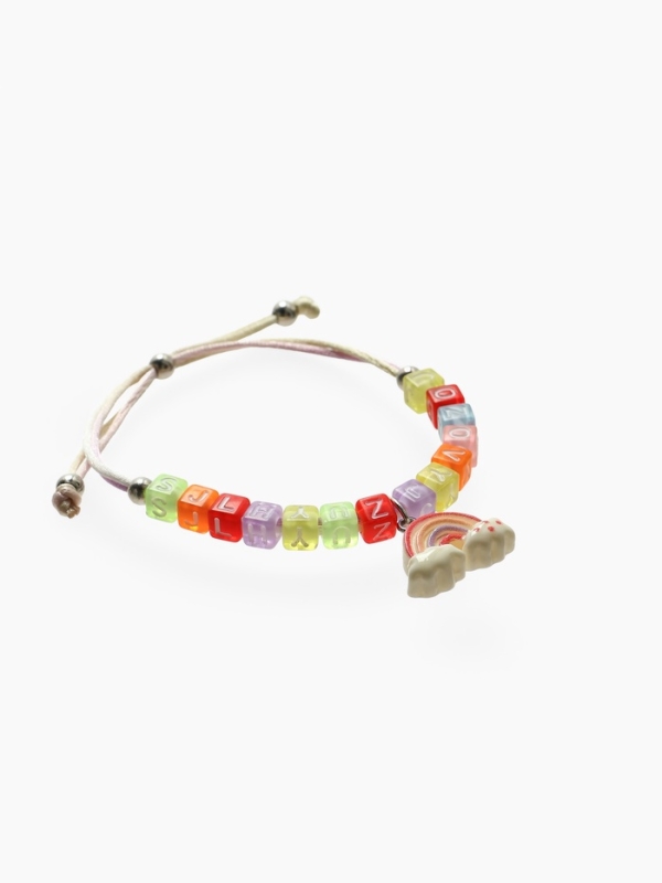 Браслет детский "Выбражулька" на затяжке, радуга с бусинами, цветной