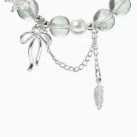 Браслет с подвесками &laquo;Сахарный. Перо и бант&raquo;, d=6 см, шар №10/8, серый в серебре