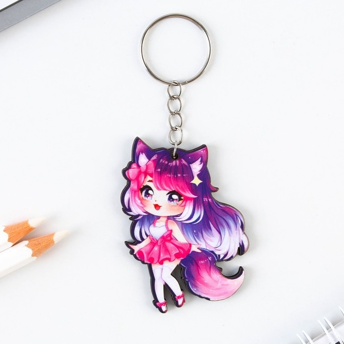 Брелок для ключей аниме «Девочка с ушками» деревянный Брелок для ключей аниме «Девочка с ушками» деревянный