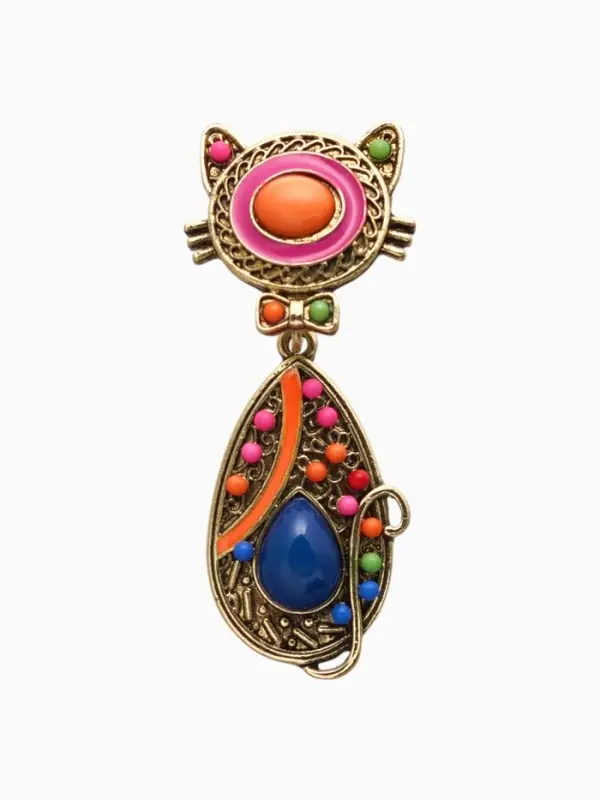 Брошь &laquo;Этника. Кошка радужная&raquo;, разноцветная в чернёном золоте