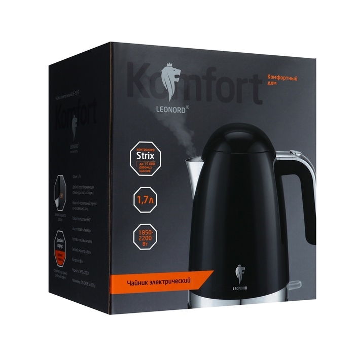 Чайник электрический Leonord LE-1515, пластик, колба металл, 1,7 л, 2200 Вт, чёрный Чайник электрический Leonord LE-1515, пластик, колба металл, 1,7 л, 2200 Вт, чёрный