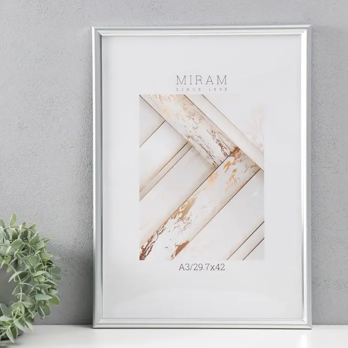 Фоторамка для фото 29.7&times;42 см (А3) &laquo;МИРАМ&raquo;, пластик, серебро, (пластиковый экран)