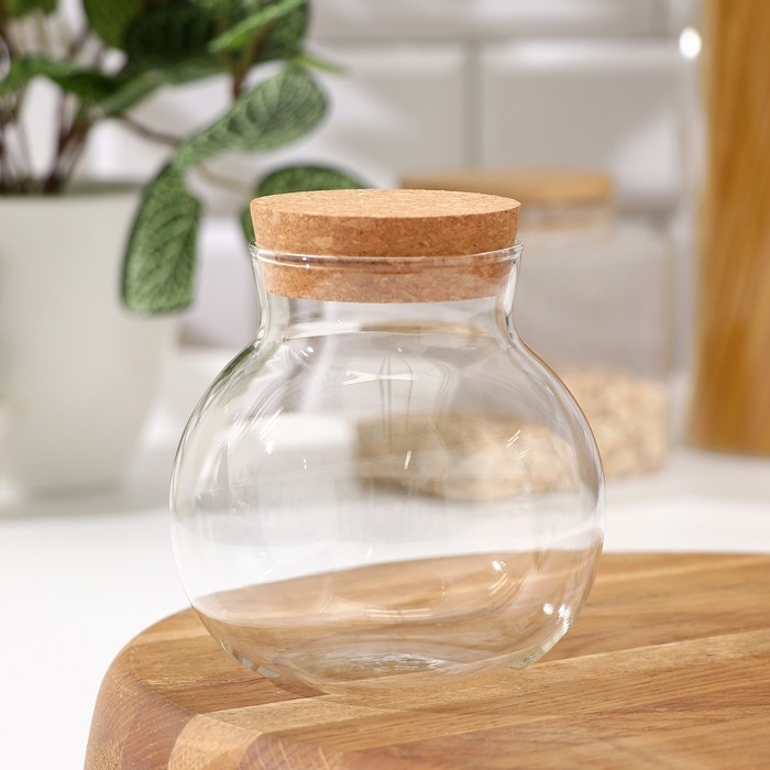 Банка стеклянная для сыпучих продуктов с пробковой крышкой Magistro «Бабл», 550 мл, 10,5×12 см Банка стеклянная для сыпучих продуктов с пробковой крышкой Magistro «Бабл», 550 мл, 10,5×12 см