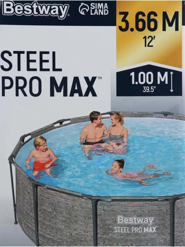 Бассейн каркасный Steel Pro, 366&times;100 см, круглый, цвет графит, 561PG Bestway