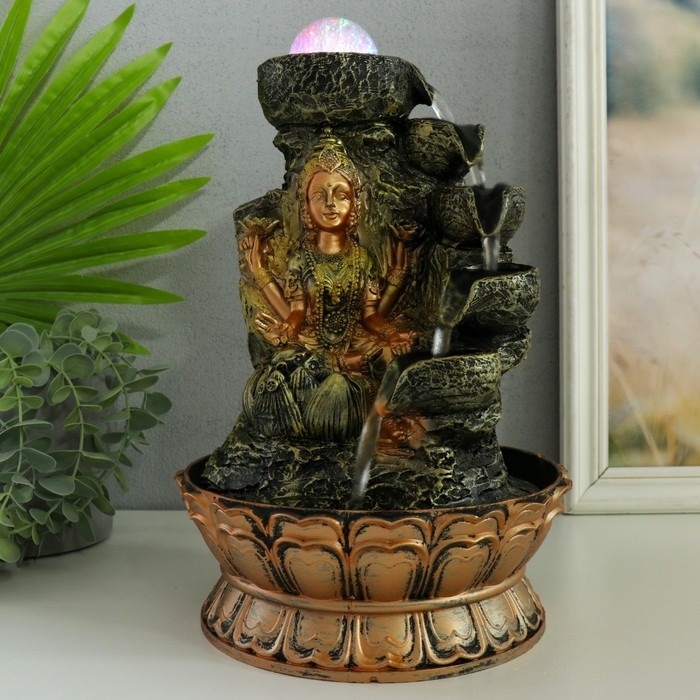Фонтан настольный от сети, подсветка Фонтан настольный от сети, подсветка "Лакшми в золотом под водопадом" 20х20х30 см