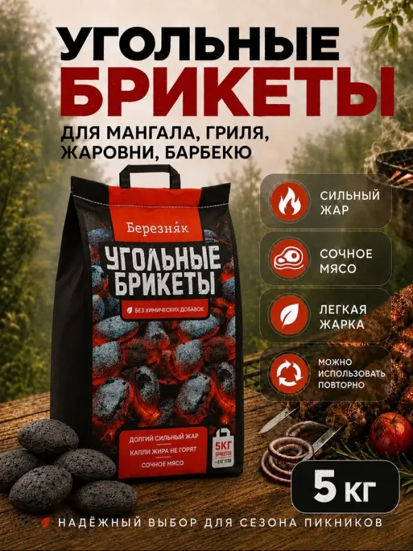 Угольные брикеты для гриля &laquo;Березняк&raquo;, 5 кг