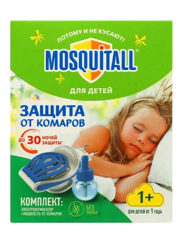 Комплект Mosquitall &laquo;Нежная защита для детей&raquo;, электрофумигатор + жидкость от комаров, 30 ночей, 30 мл