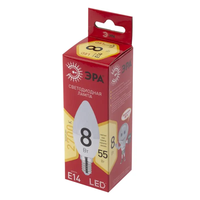 Лампа светодиодная LED 8 Вт 640Лм 2700К свеча теплый E14 220-240В LED B35-8W-827-E14 Red Line