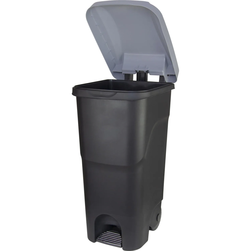 Контейнер-бак мусорный IDEA 85л с педалью на колесах серая крышка