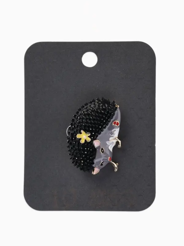 Брошь &laquo;Ежик&raquo; с цветами, цвет серый в серебре