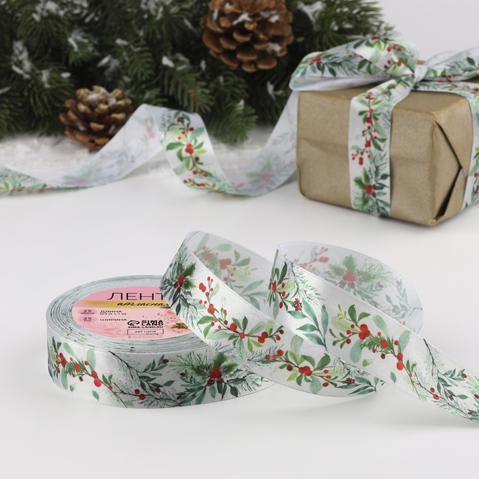 Лента атласная «Рождественский венок», 25 мм, 23 ± 1 м Лента атласная «Рождественский венок», 25 мм, 23 ± 1 м