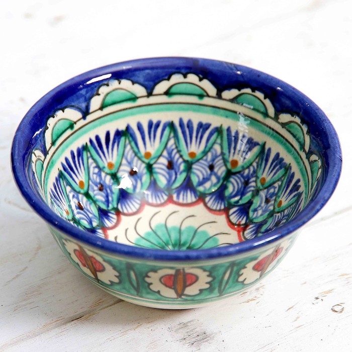 Пиала чайная Риштанская керамика  Пиала чайная Риштанская керамика "Узоры" большая, 11 см, микс