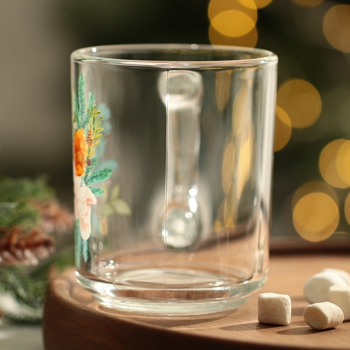 Кружка стеклянная новогодняя Дорого внимание «Новогодний букет», 200 мл