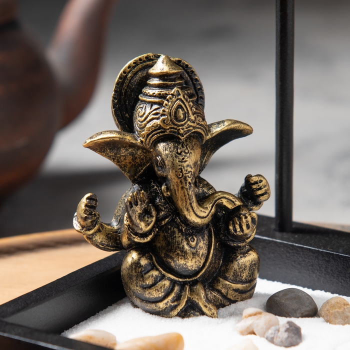 Сад камней с подставкой для благовоний  Сад камней с подставкой для благовоний "Ганеша с колоколом"