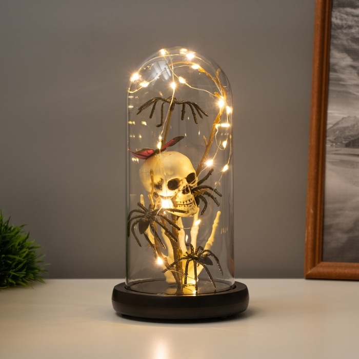 Светильник колба «Череп с пауками» 1,5Вт, LED, 3xAAA, черный USB 11х11х21см