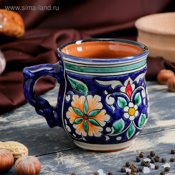 Кружка Риштанская Керамика Кружка Риштанская Керамика "Цветы", 330 мл, синий