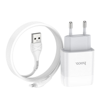 Сетевое зарядное устройство Hoco C72A, 1 USB, 2.1 А, кабель Lightning - USB, 1 м, белый