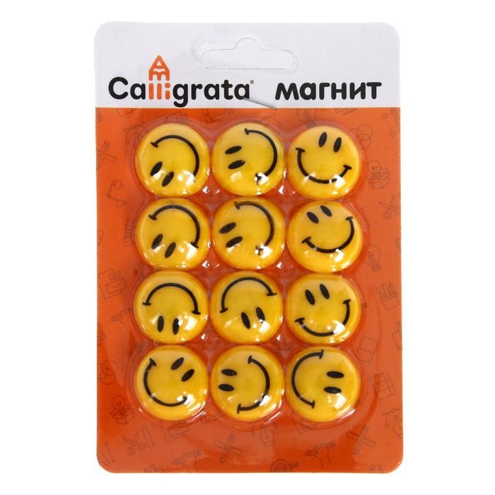 Магниты для доски,  Магниты для доски, "Смайл", d - 2 см, набор 12 штук, блистер, Calligrata