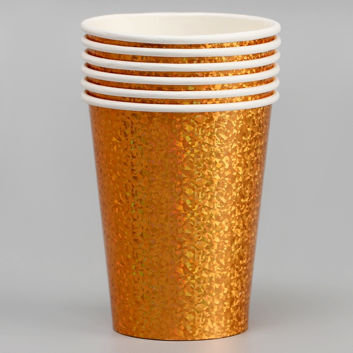 Стаканы бумажные «Голография», 6 шт., цвет золото Стаканы бумажные «Голография», 6 шт., цвет золото