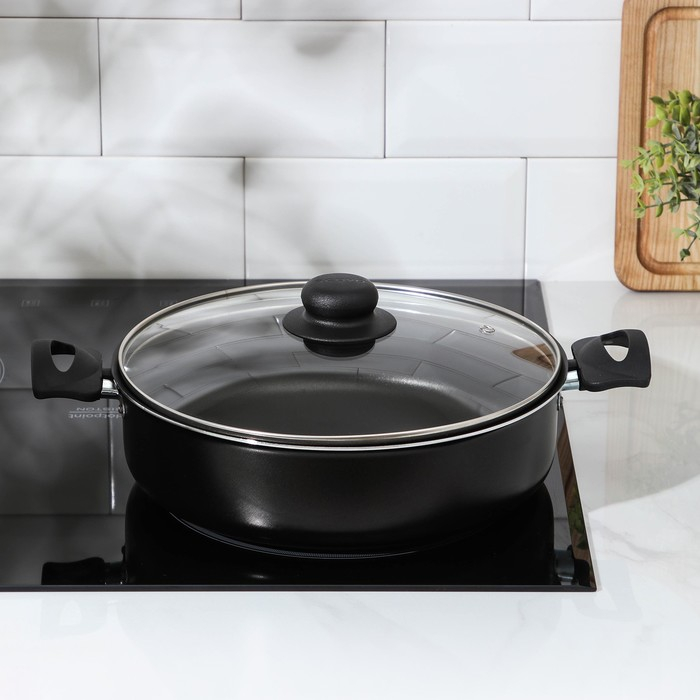 Жаровня-сковорода Consul, 3,2 л, d=26 см, стеклянная крышка, пластмассовые ручки, антипригарное покрытие, цвет чёрный Жаровня-сковорода Consul, 3,2 л, d=26 см, стеклянная крышка, пластмассовые ручки, антипригарное покрытие, цвет чёрный