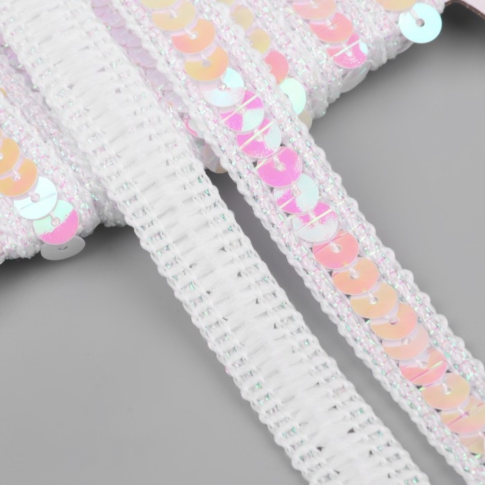 Тесьма декоративная с пайетками, 12 мм, 9 ± 0,5 м, цвет перламутровый Тесьма декоративная с пайетками, 12 мм, 9 ± 0,5 м, цвет перламутровый