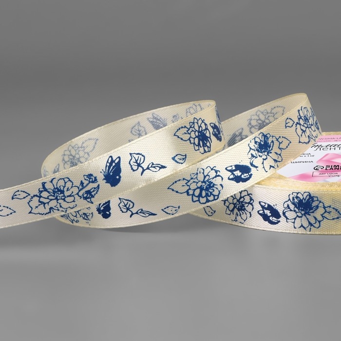 Лента атласная «Пионы», 15 мм × 23 ± 1 м, цвет сливочный №002 Лента атласная «Пионы», 15 мм × 23 ± 1 м, цвет сливочный №002