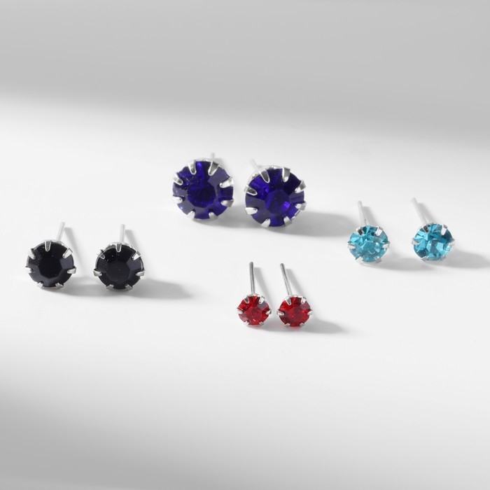 Пусеты в коробке 36 пар «Искры», 4, 5, 6, 8 мм, цветные в серебре